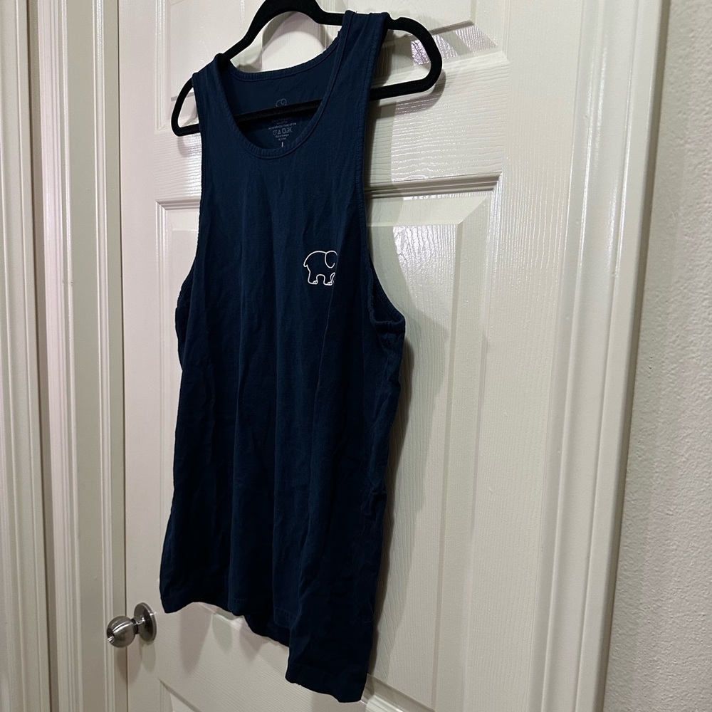 Ivory Ella Tank Top Shirt Size Large Navy Blue Pink Floral Elephant Summer - Picture 3 of 5